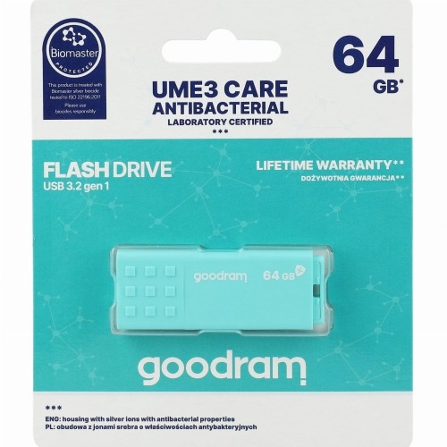 Image of Pendrive USB-A 3.2 Gen 1, Goodram UME3 Care 64GB, 60MB/s, turkusowy