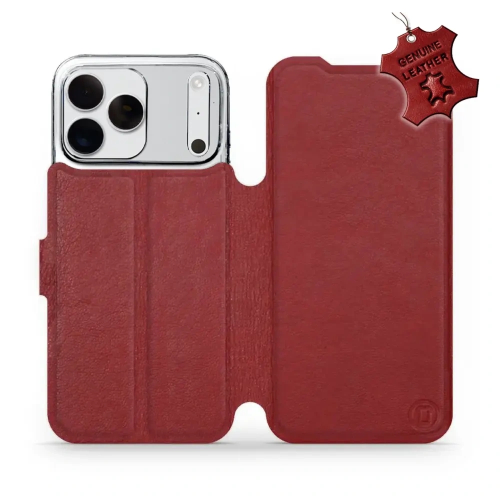 Etui z naturalnej skóry do iPhone 18 Pro Max, Mobiwear Leather, ciemno-czerwone