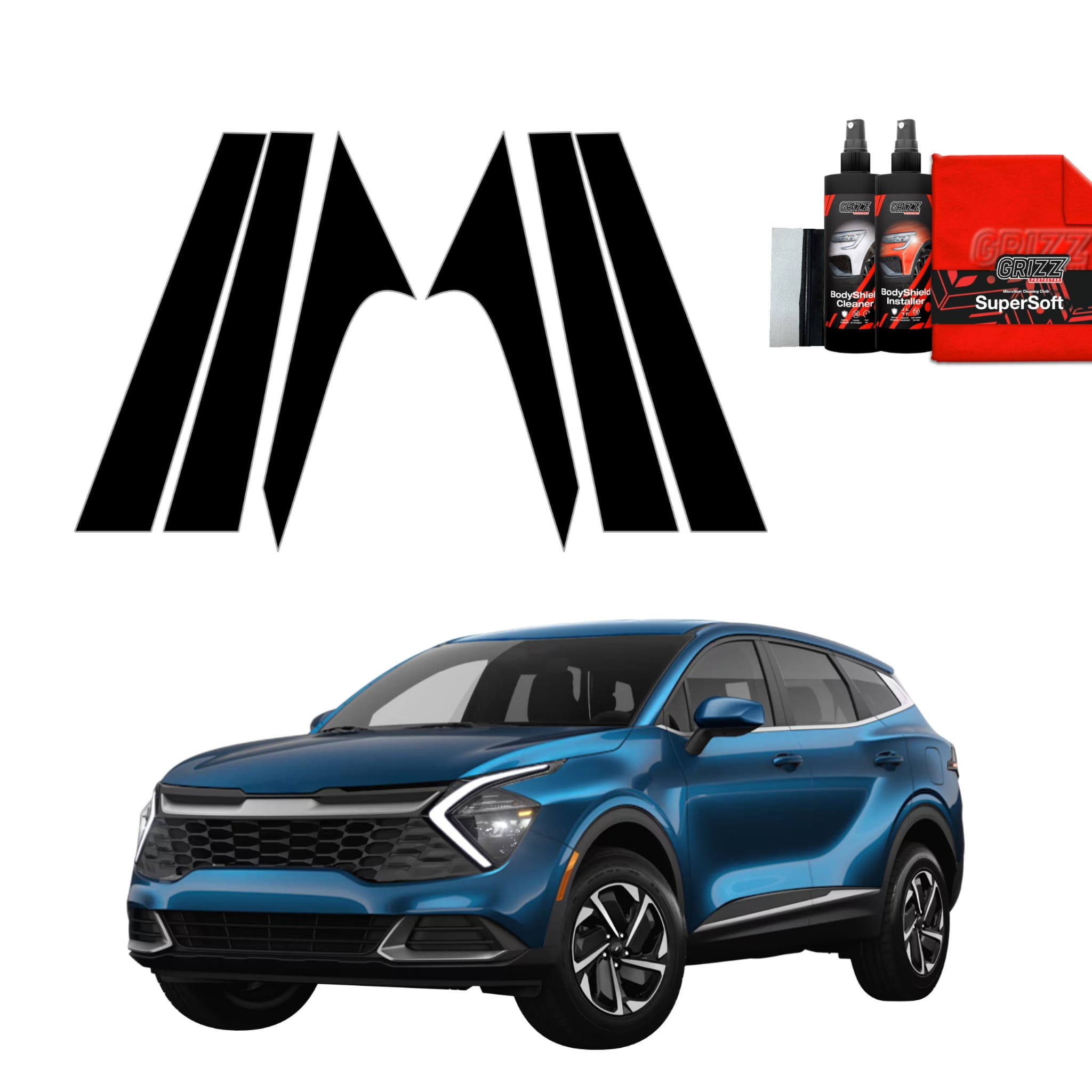 6w1 Czarna folia Grizz Protector na słupki do Kia Sportage 5 (2021-2025)