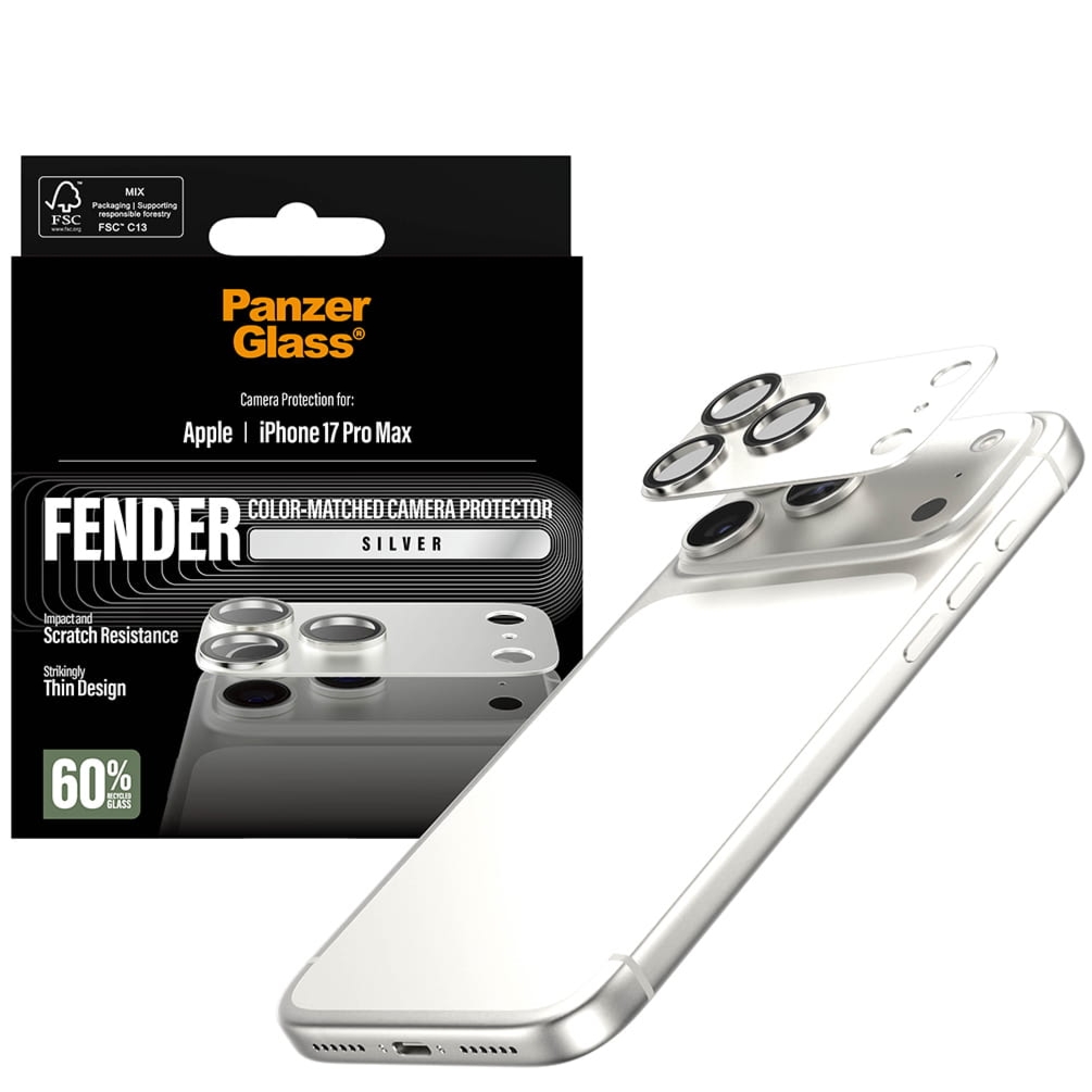 Szkło hartowane na aparat PanzerGlass Fender Camera Protector do iPhone 17 Pro Max, srebrne