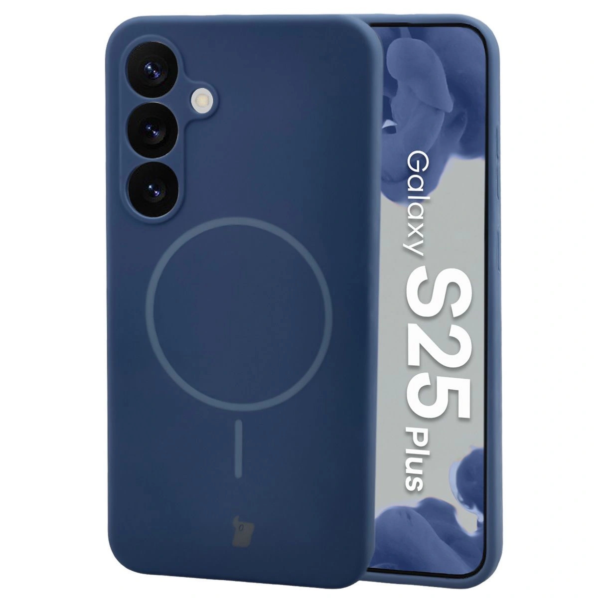 Image of Silikonowe etui z pierścieniem magnetycznym Bizon Soft Case Magnetic do Galaxy S25 Plus, granatowe