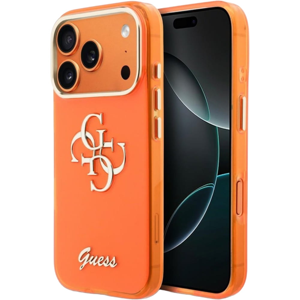 Etui Guess IML Logo do iPhone 17 Pro Max, pomarańczowe Big Logo