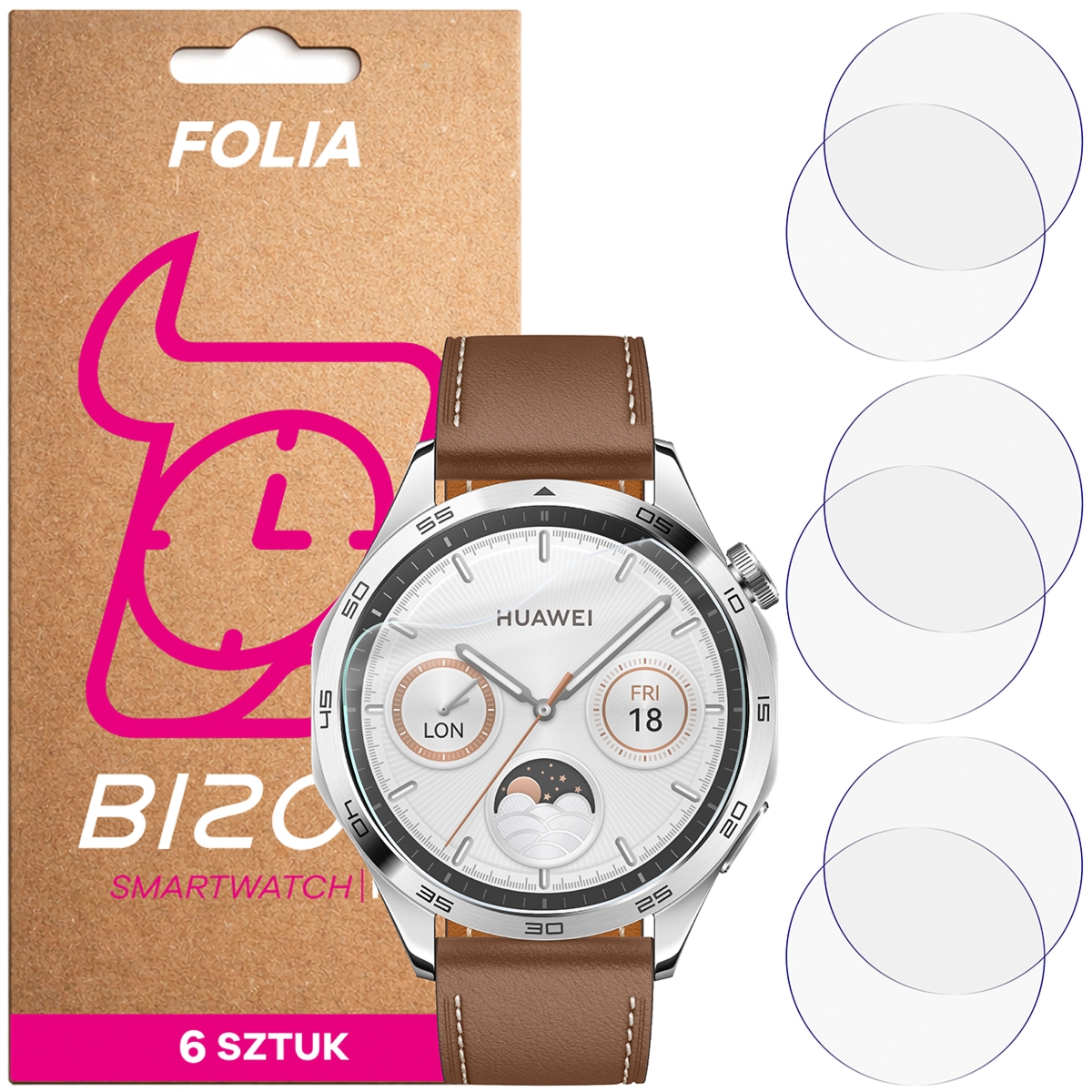 Folia ochronna na ekran zegarka Bizon Watch Film HydroFlex do Huawei Watch GT 4 46 mm, 6 sztuk