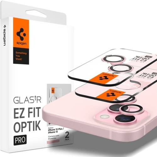 Image of Szkło na aparat Spigen Glas.tR Ez Fit Optik Pro 2-Pack do iPhone 15 / 15 Plus / 14 / 14 Plus, czarno-różowe