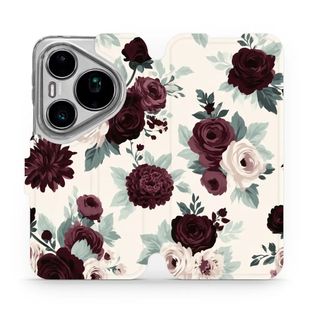 Etui z klapką do Huawei Pura 90s Pro Max, Mobiwear Book, róże z szałwią na kremie