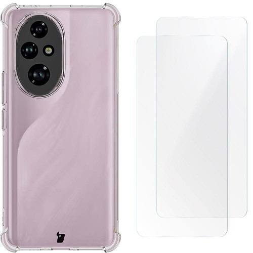 Image of Elastyczne etui + 2x folia na ekran Bizon Case Clear Pack do Honor 200 Pro, przezroczyste