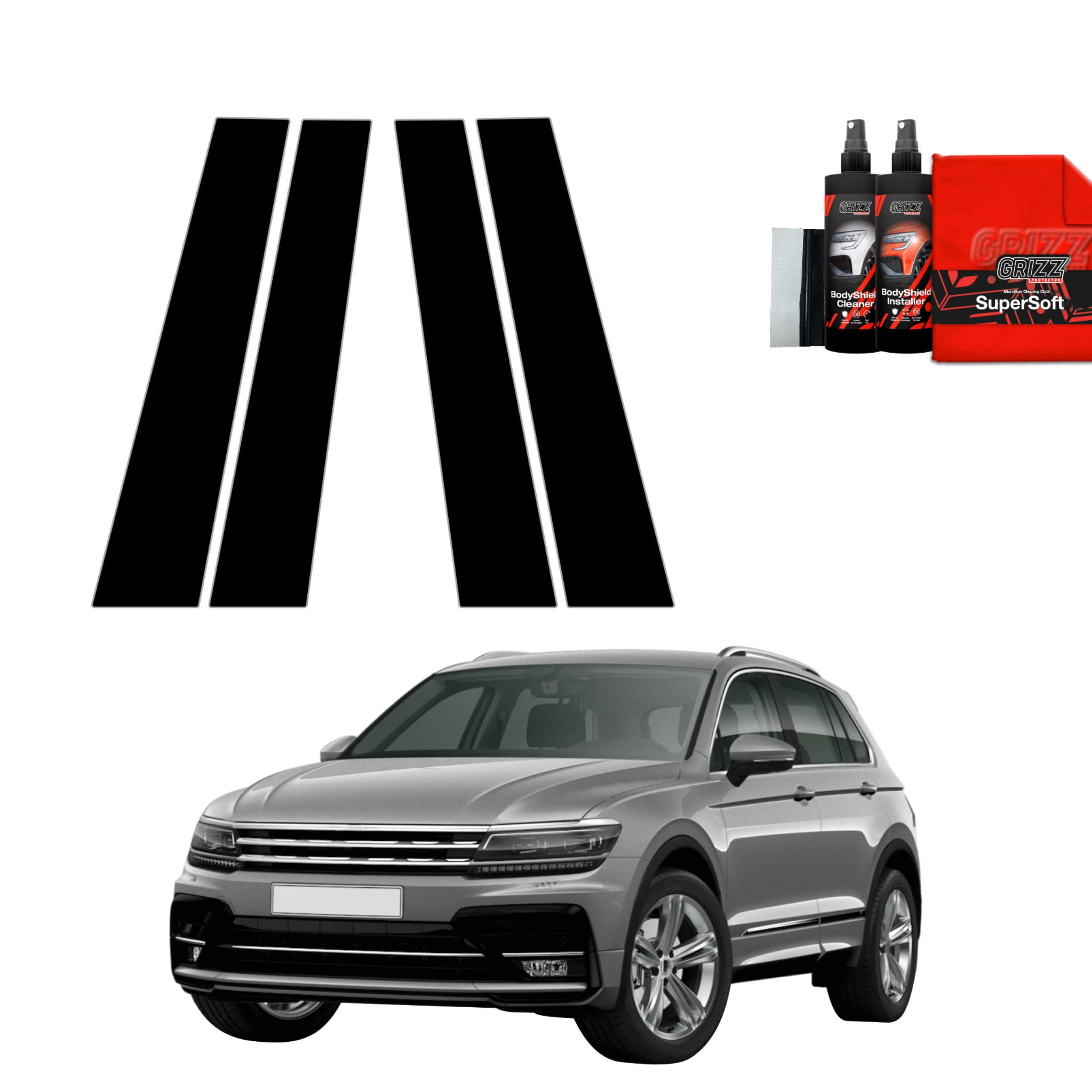 4w1 Czarna folia Grizz Protector na słupki do Volkswagen Tiguan 2 (2016-2020)