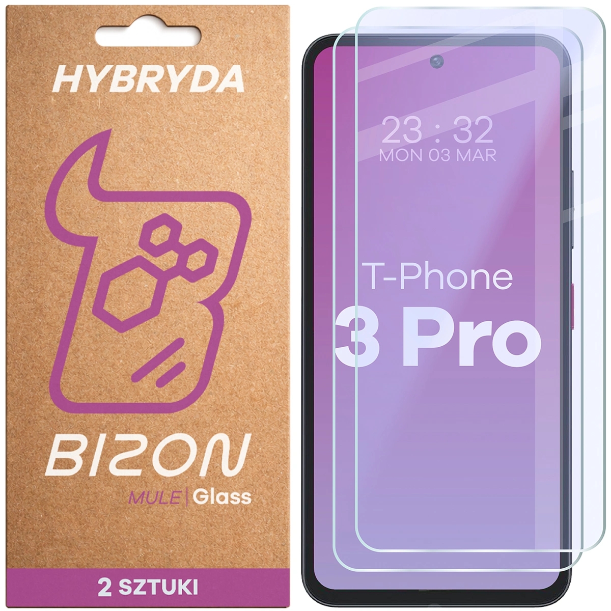 Elastyczne szkło hybrydowe Bizon Hybrid Mule Duo do T Phone 3 Pro, 2 sztuki