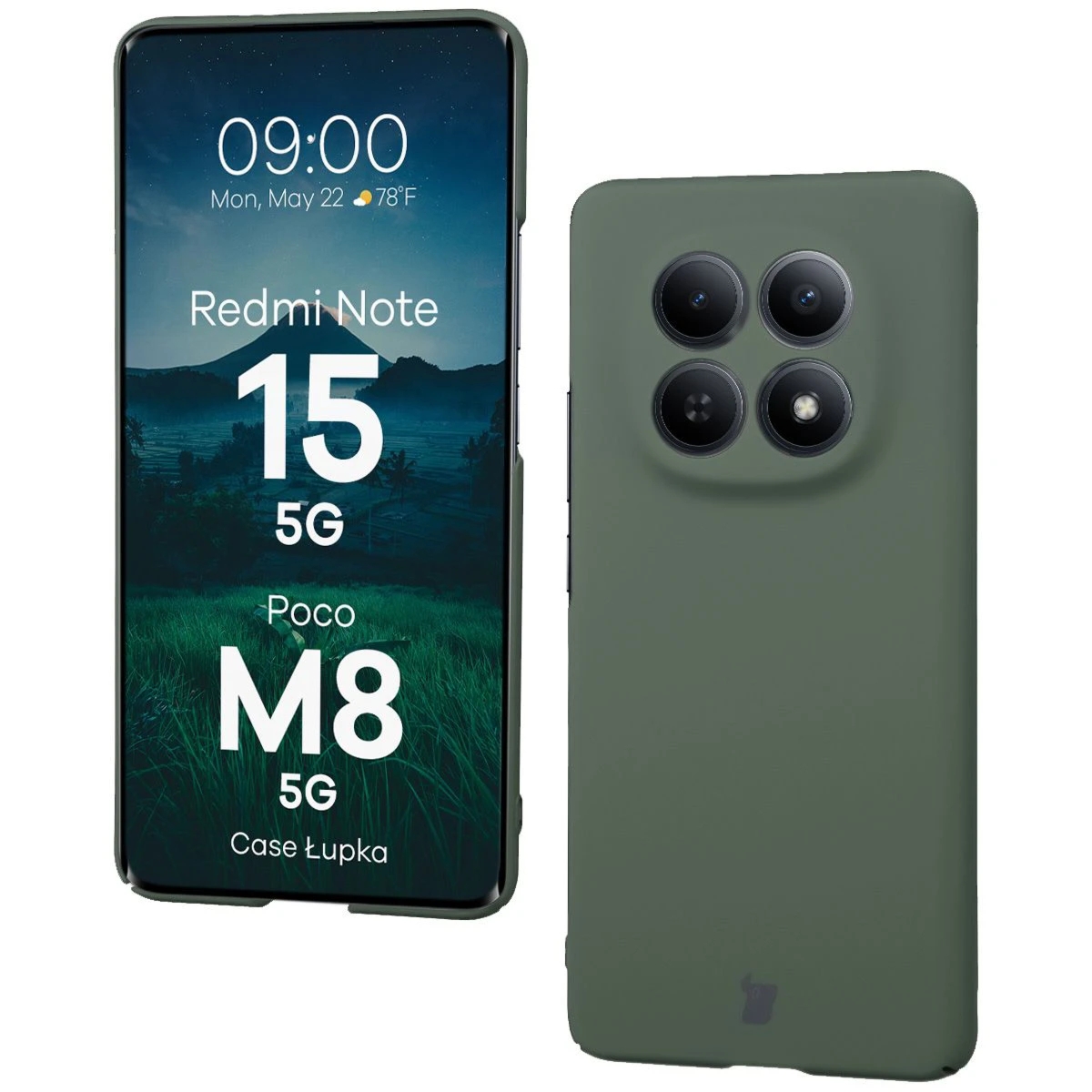 Etui Bizon Case Łupka do Xiaomi Redmi Note 15 4G/5G / POCO M8 5G, zielone