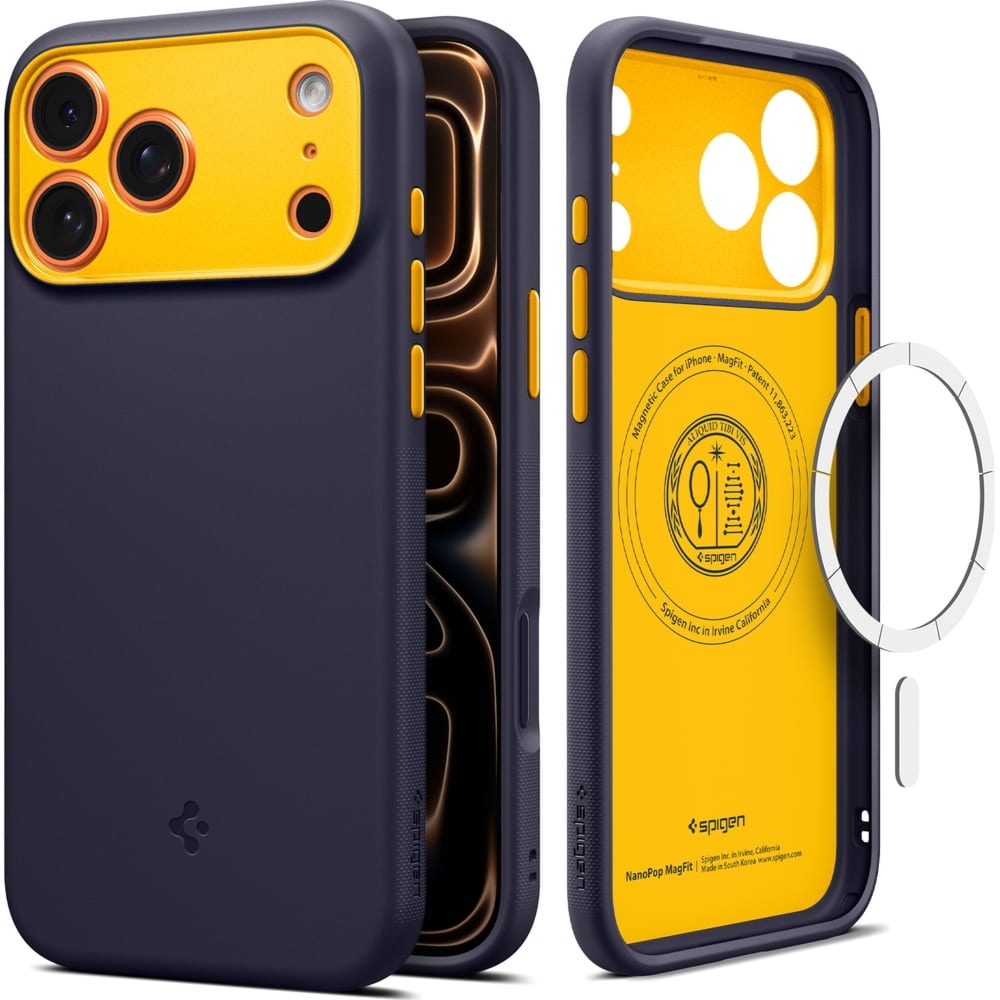 Etui Spigen Nano Pop Mag do MagSafe do iPhone 17 Pro Max, granatowo-żółte