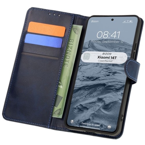 Image of Etui z klapką Bizon Case Pocket do Xiaomi 14T, granatowe