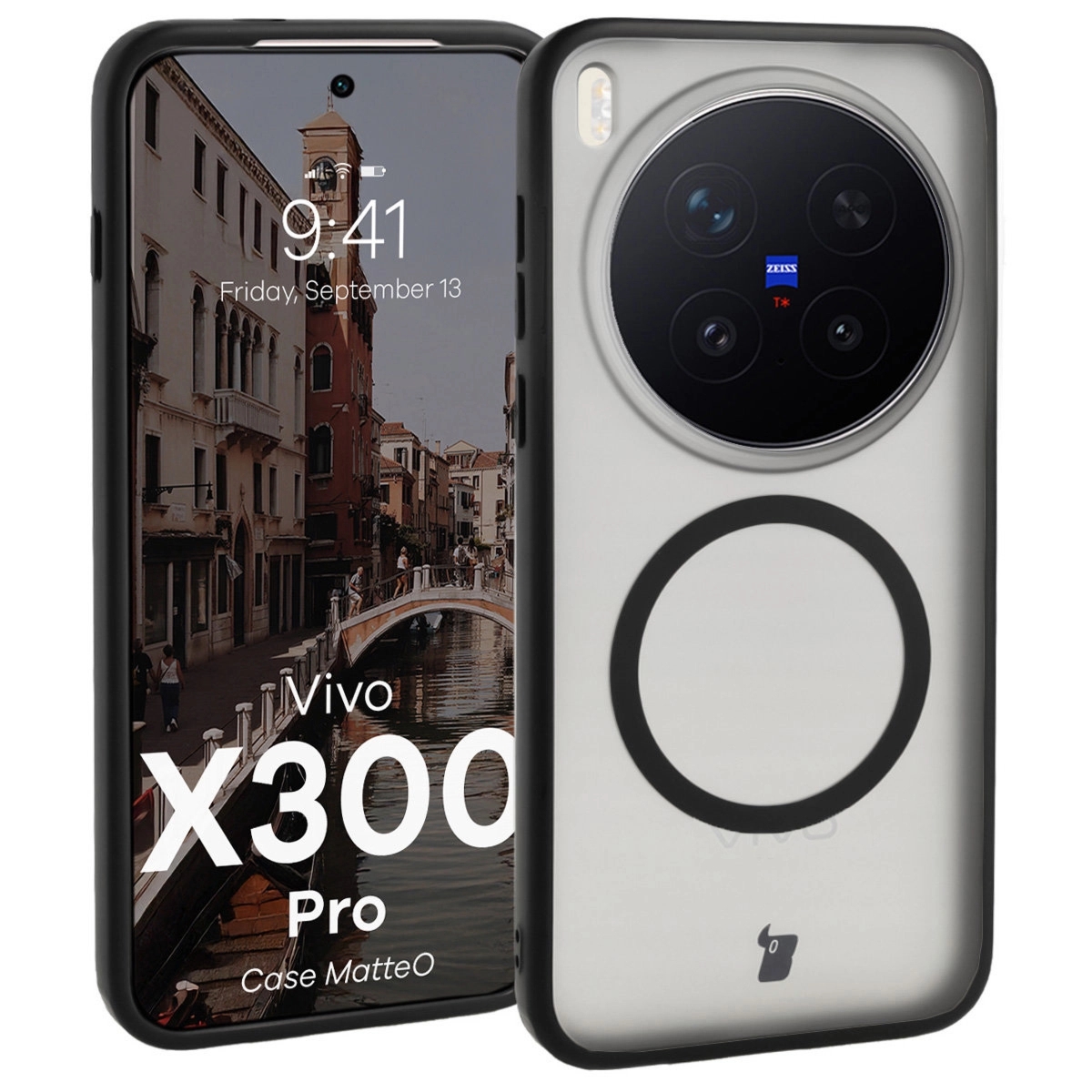 Etui z pierścieniem magnetycznym Bizon Case MatteO do Vivo X300 Pro, przydymione-czarne