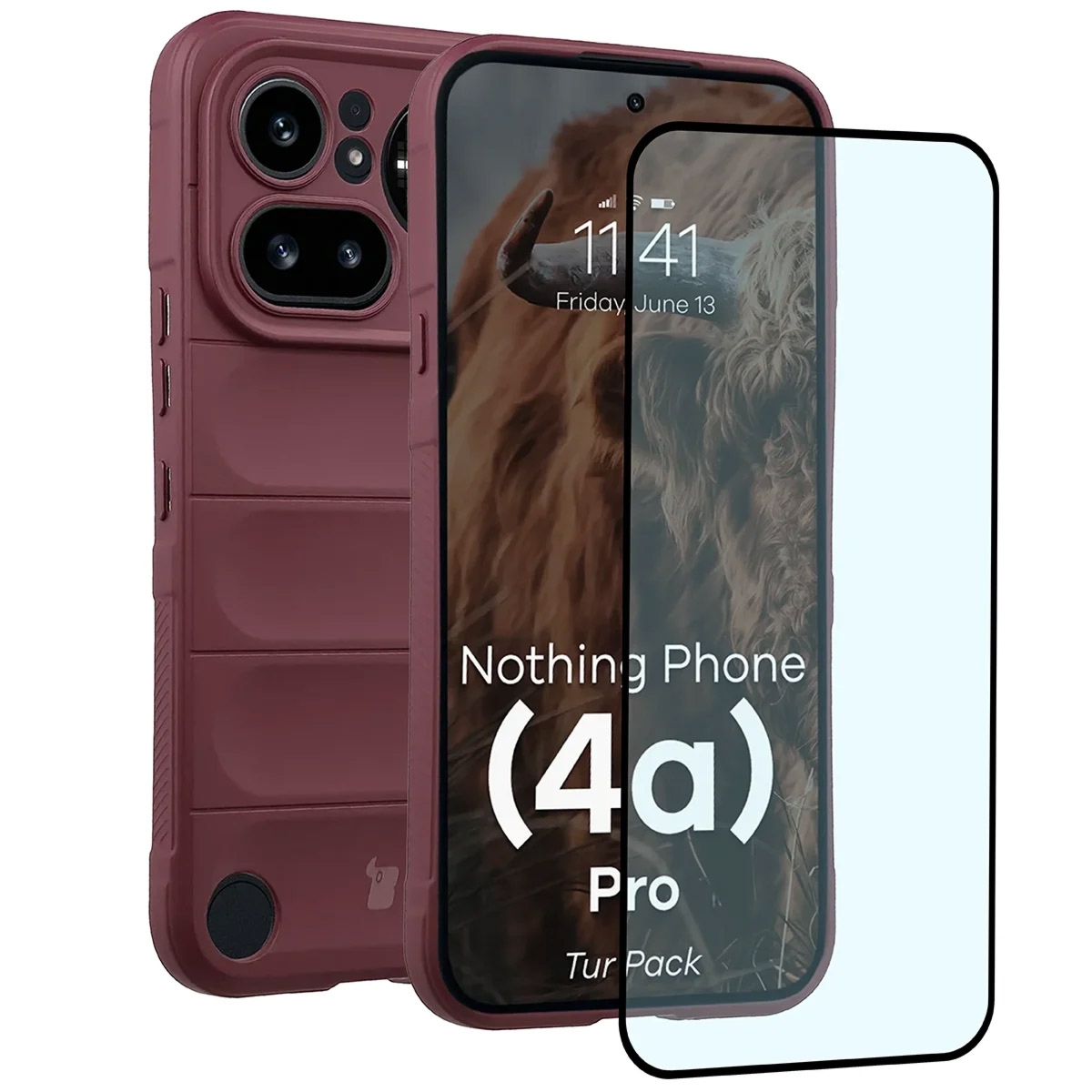 Pancerne etui + szkło hartowane Bizon Tur Pack do Nothing Phone (4a) Pro, burgundowe