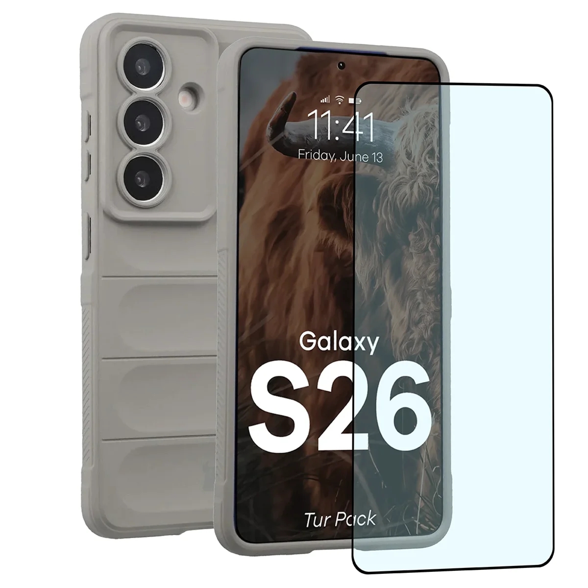 Pancerne etui + szkło hartowane Bizon Tur Pack do Galaxy S26, jasnoszare