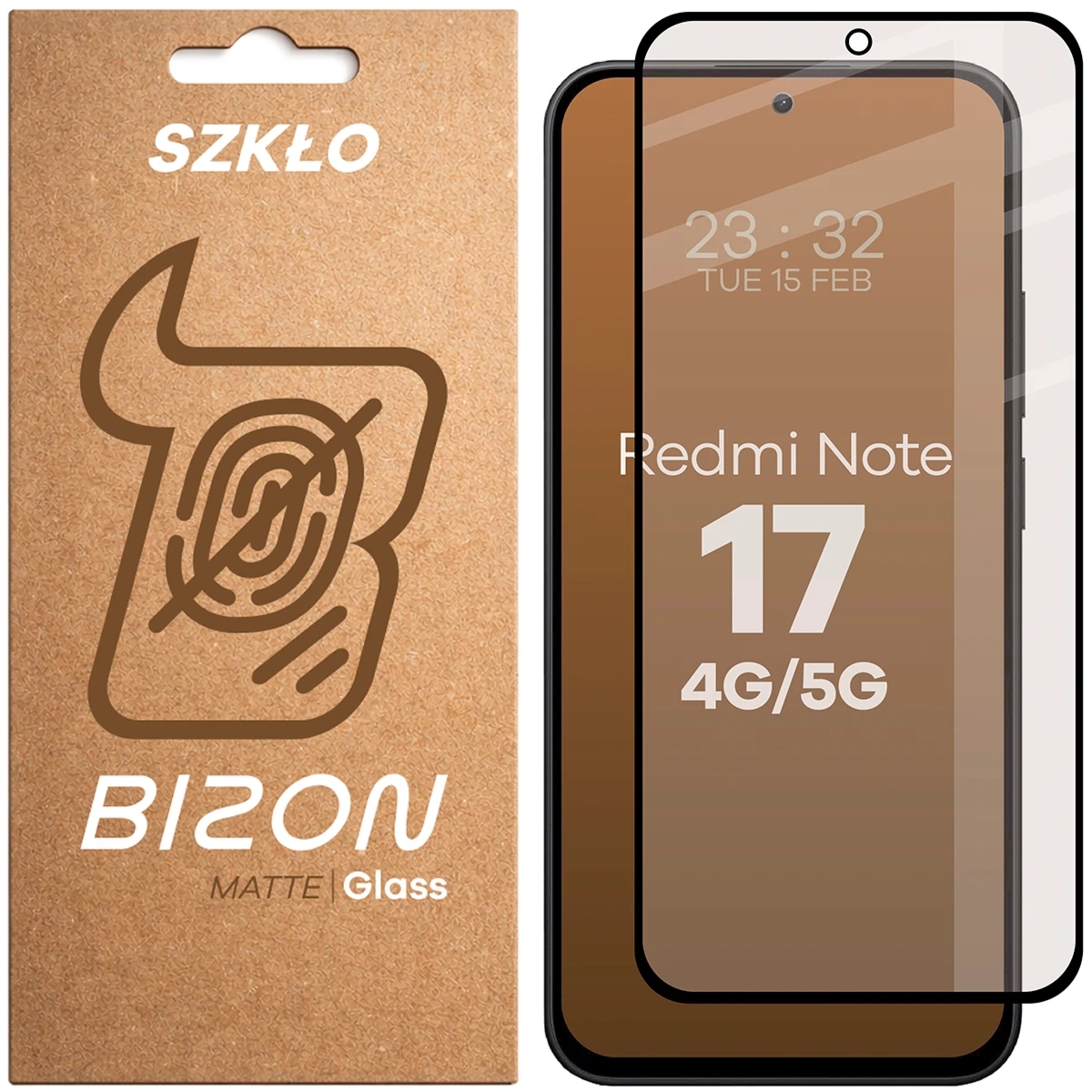 Matowe szkło hartowane Bizon Glass Matte do Xiaomi Redmi Note 17 4G/5G, czarna ramka