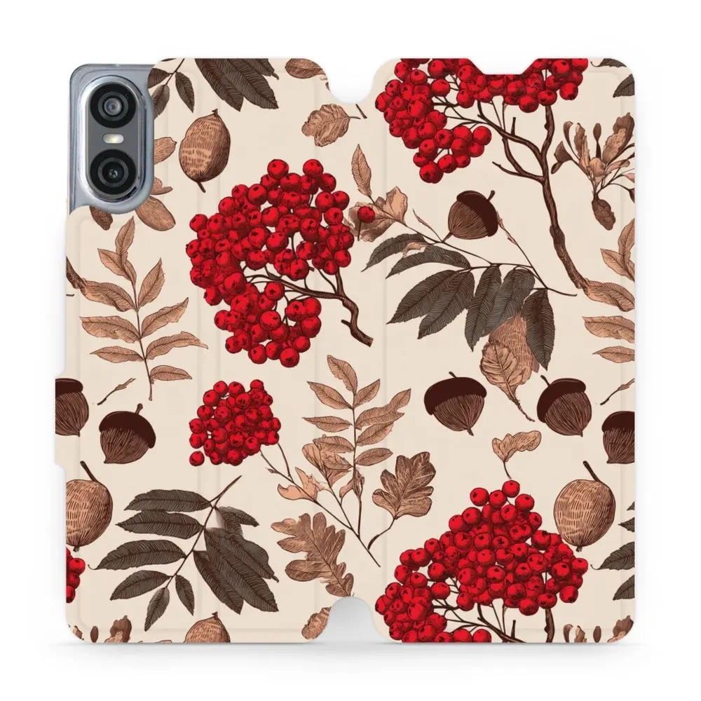 Etui z klapką do Sony Xperia 10 VI, Mobiwear Book, jarzębina na ecru