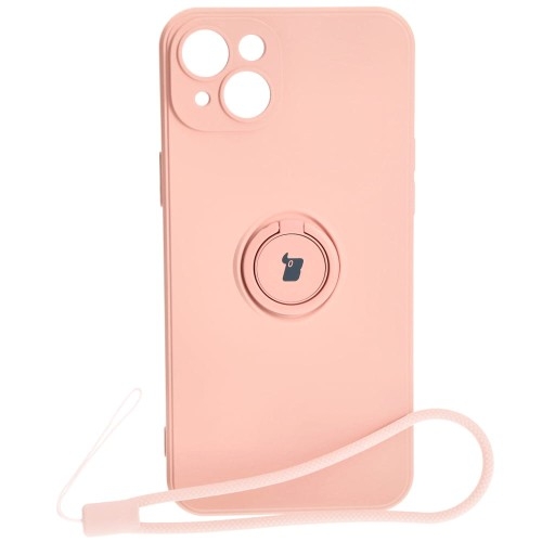 Image of Etui Bizon Case Silicone Ring Sq do iPhone 15 Plus, jasnoróżowe