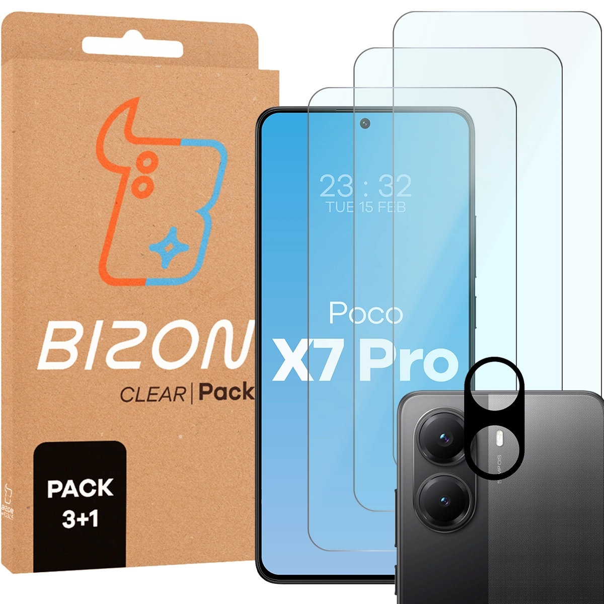 Image of 3x Szkło hartowane + szybka na aparat Bizon Glass Clear 2 Pack do Xiaomi POCO X7 Pro