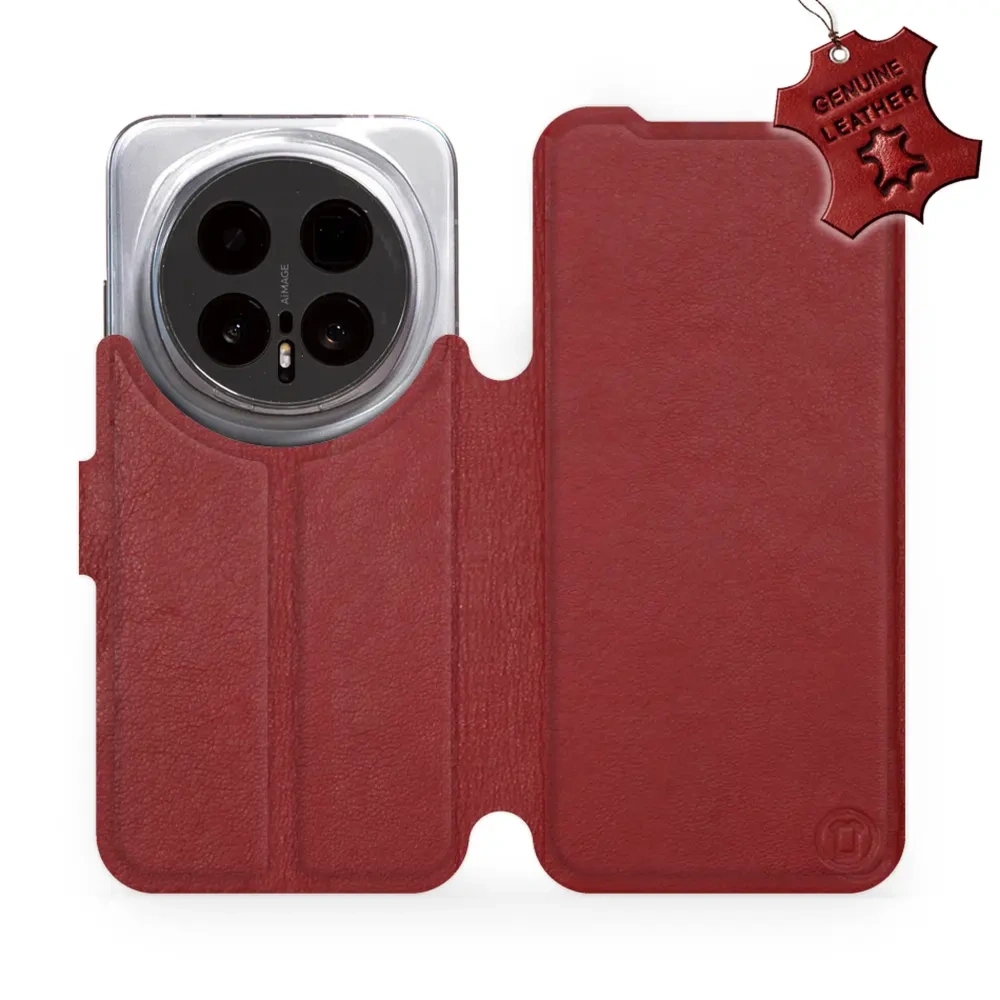 Etui z naturalnej skóry do Honor Magic8 Pro, Mobiwear Leather, ciemno-czerwone