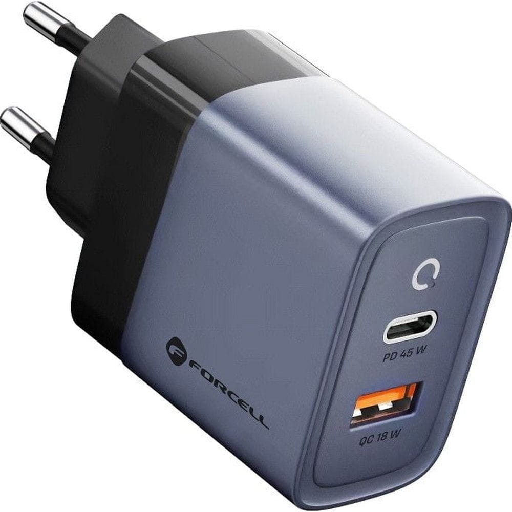 Image of Ładowarka sieciowa Forcell F-Energy GaN Charger 45W, USB-A, USB-C, QC, PD, grafitowo-czarna
