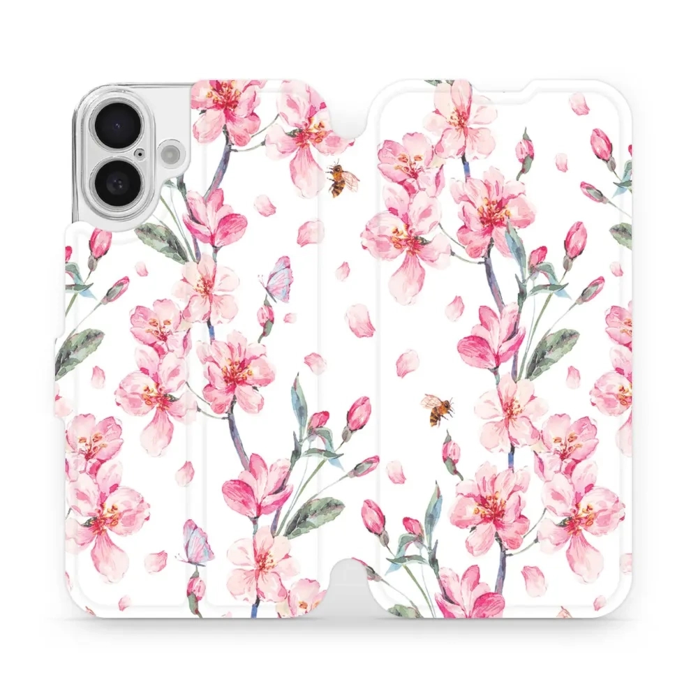 Etui z klapką do iPhone 16 Plus, Mobiwear Book, różowa wiosna