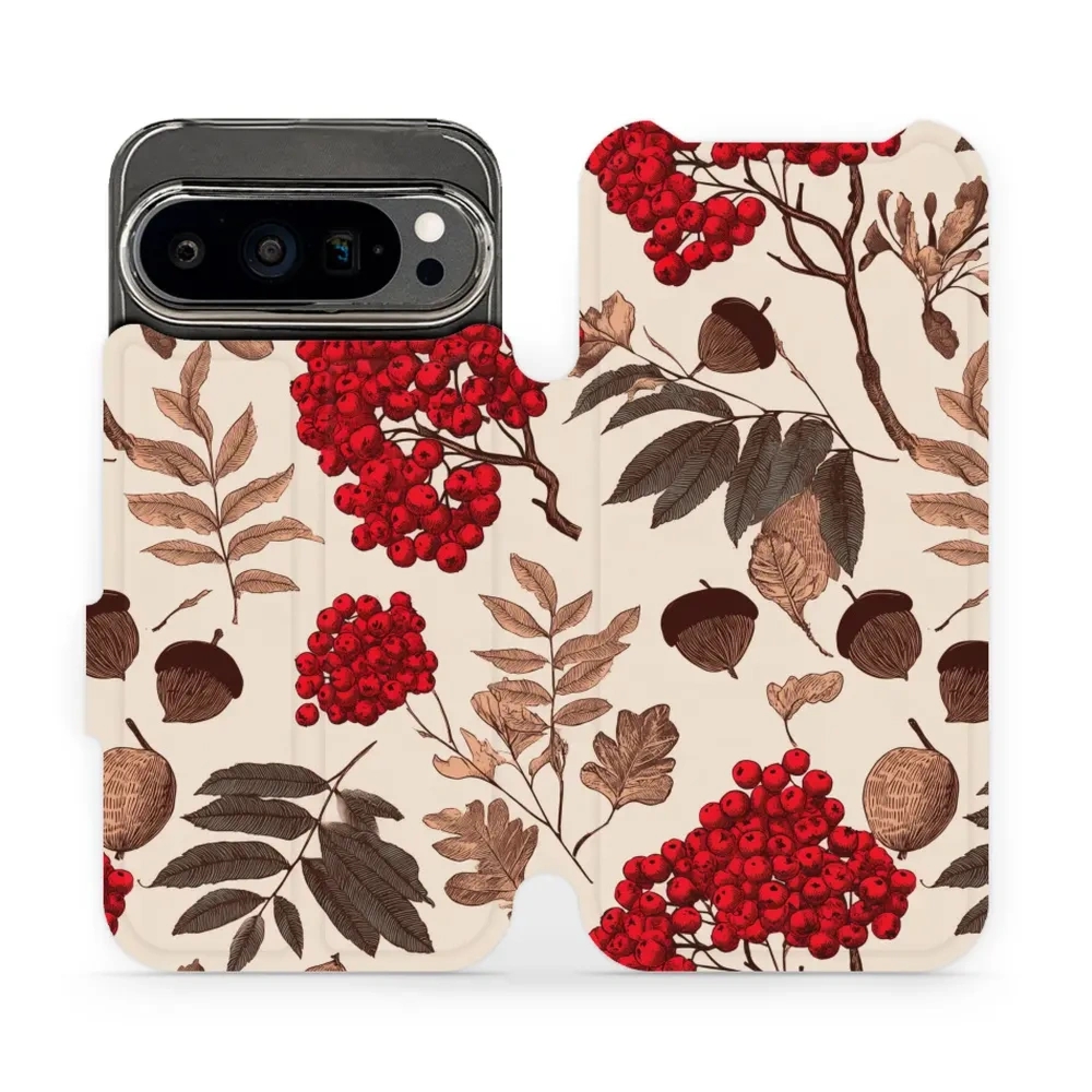 Etui z klapką do Google Pixel 9 Pro, Mobiwear Book, jarzębina na ecru