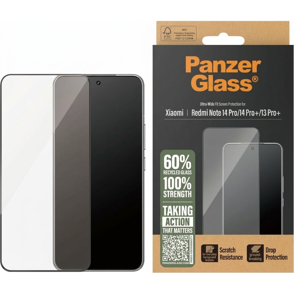 Szkło hartowane na cały ekran PanzerGlass Ultra-Wide Fit do Xiaomi Redmi Note 14 Pro Plus 5G / 14 Pro 5G / 13 Pro Plus 5G, z czarną ramką