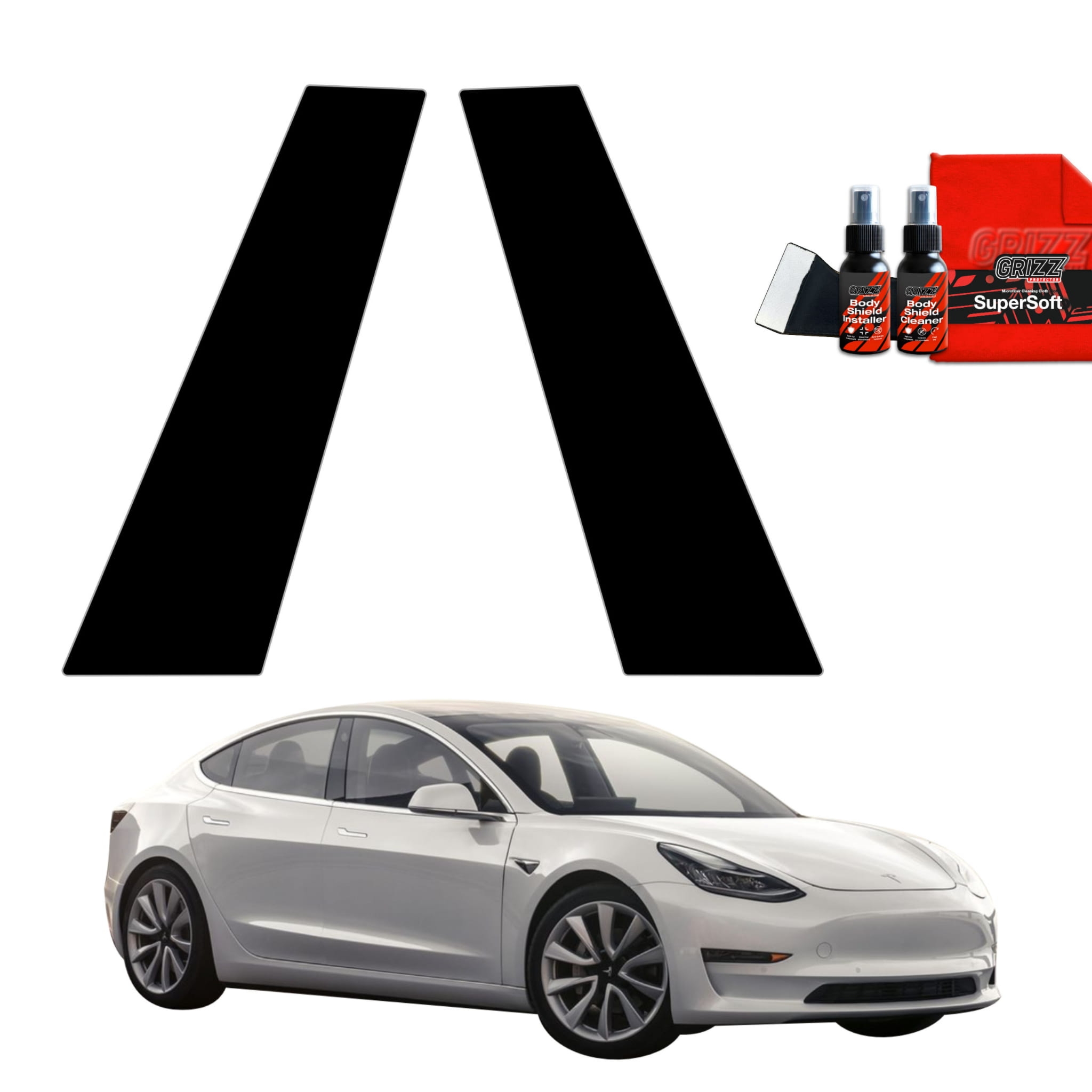 2w1 Czarna folia Grizz Protector na słupki do Tesla Model 3 (2017-2020)