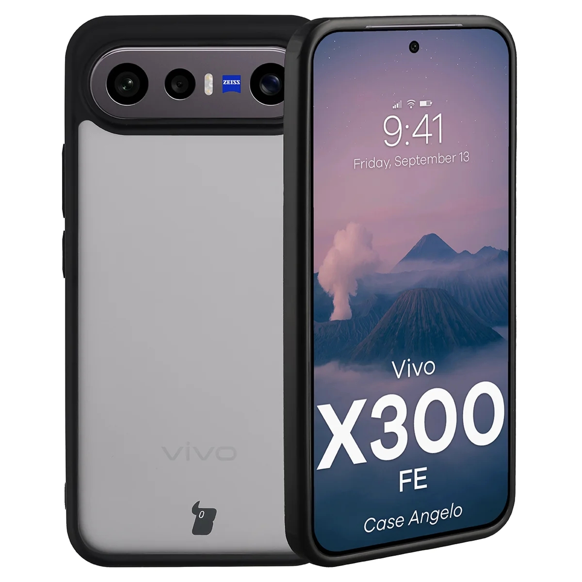 Etui Bizon Case Angelo do Vivo X300 FE, przydymione z czarną ramką