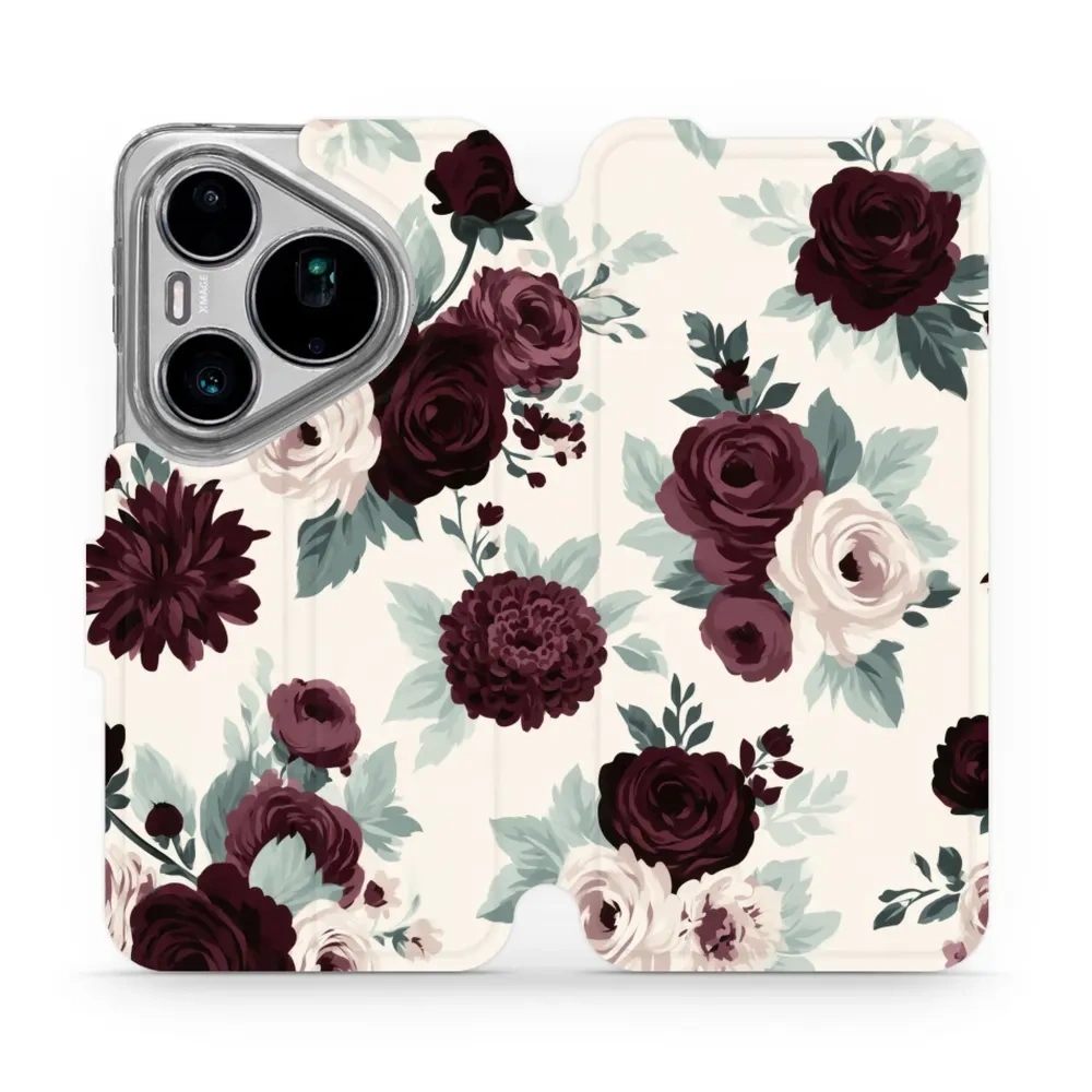 Etui z klapką do Huawei Pura 90s Pro, Mobiwear Book, róże z szałwią na kremie