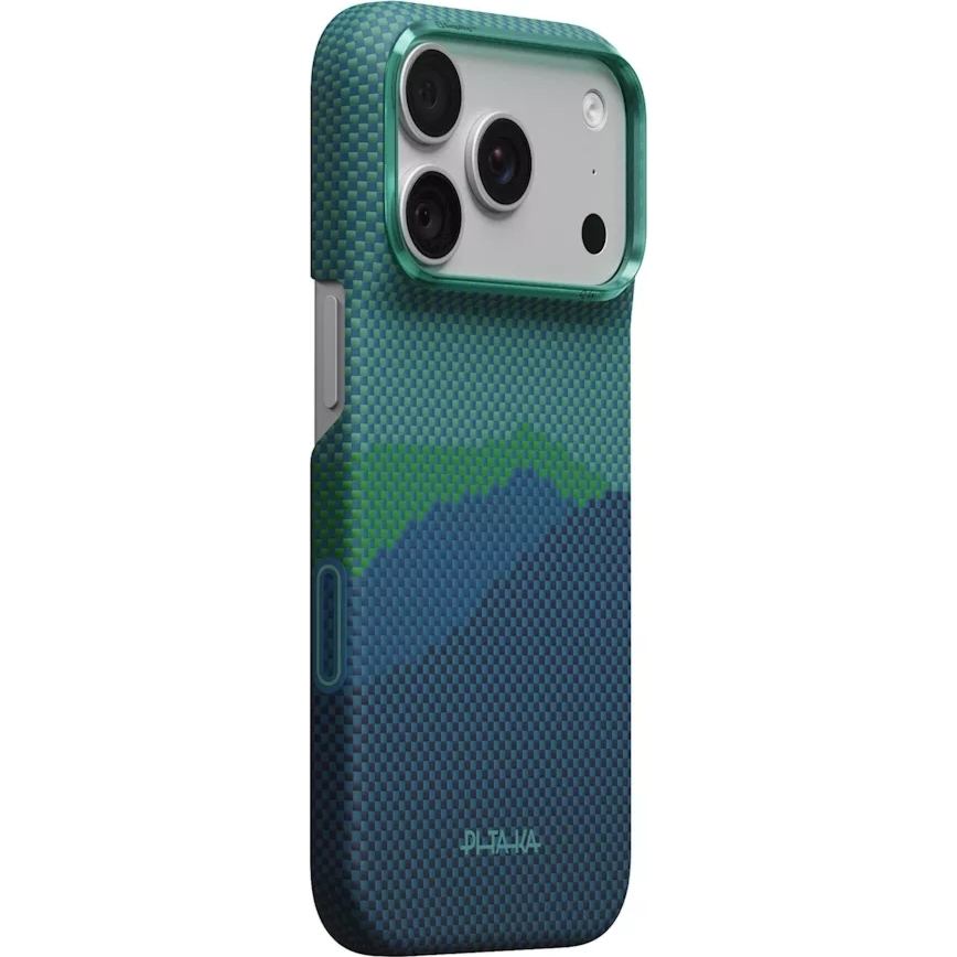 Etui aramidowe Pitaka Ultra-Slim Case do MagSafe, do iPhone 18 Pro / 17 Pro, zielono-niebieskie z kevlarem