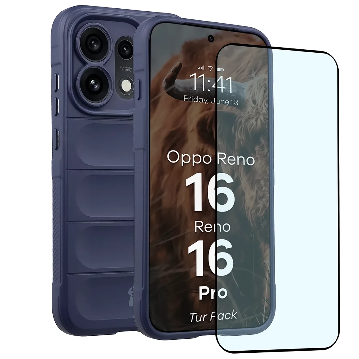Pancerne etui + szkło hartowane Bizon Tur Pack do Oppo Reno16 / Reno16 Pro 5G, granatowe