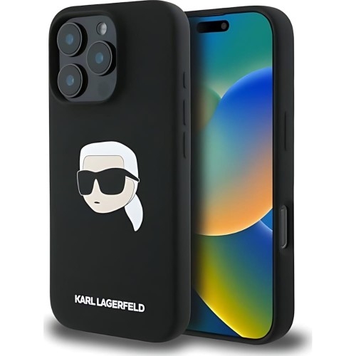 Image of Etui Karl Lagerfeld Hard Case Silicone Karl Head do iPhone 16 Pro, czarne