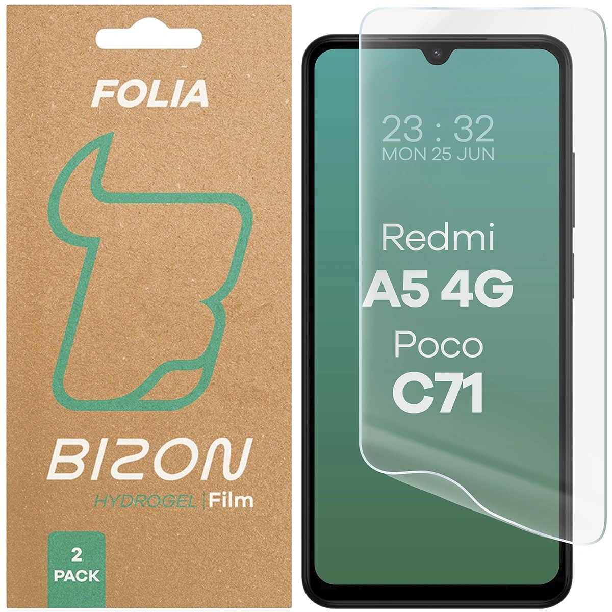 Image of Folia hydrożelowa na ekran Bizon Glass Hydrogel Front do Xiaomi Redmi A5 4G / POCO C71 4G, 2 sztuki