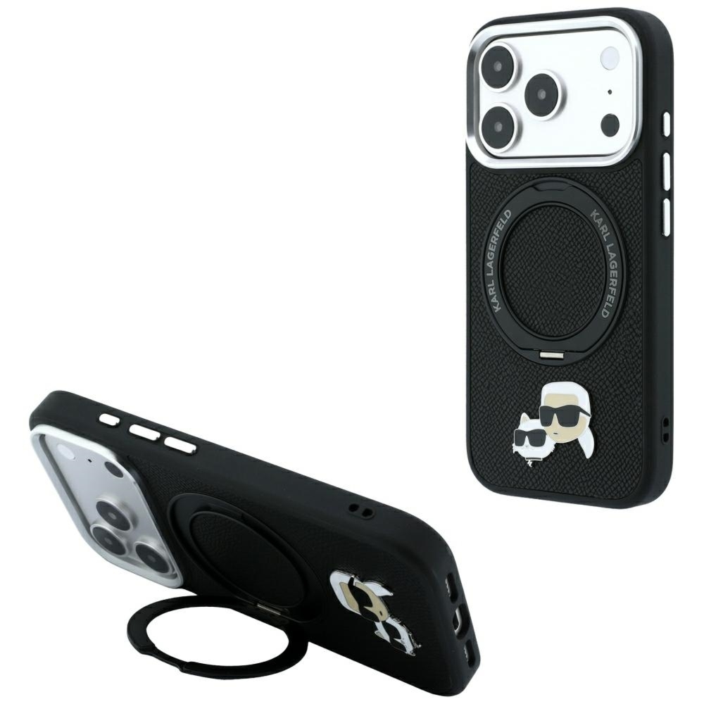 Etui Karl Lagerfeld Ring Stand 360 Karl Choupette Heads Pin do iPhone 18 Pro / 17 Pro do MagSafe, czarne