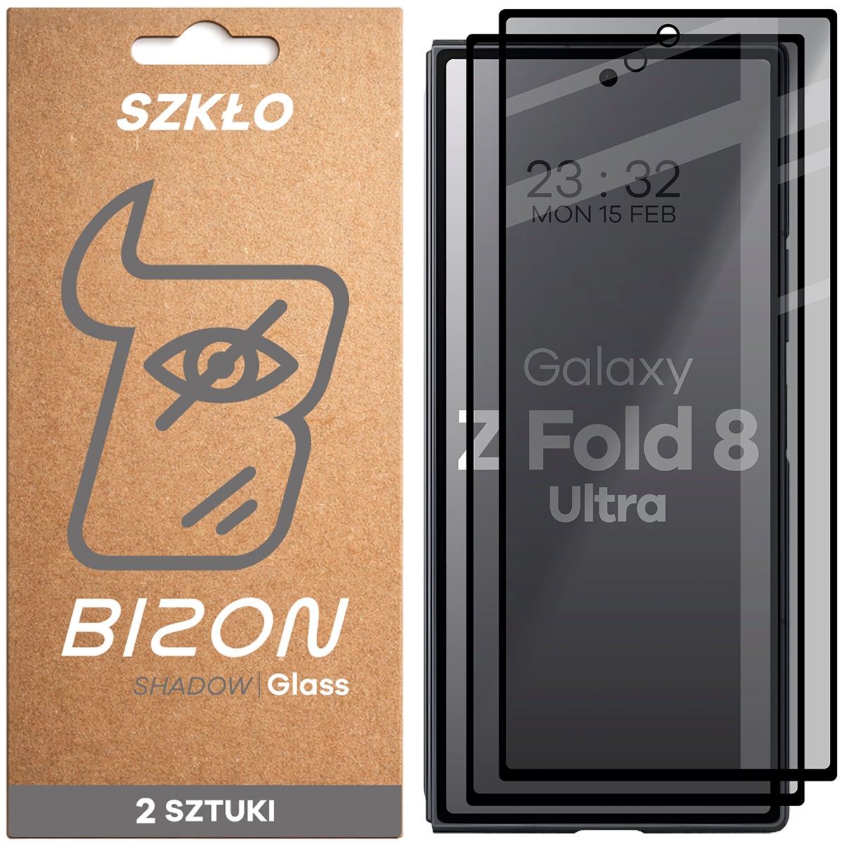 Prywatyzujące szkło hartowane Bizon Glass Edge Shadow Duo do Galaxy Z Fold8 Ultra, przyciemniane z czarną ramką, 2 sztuki