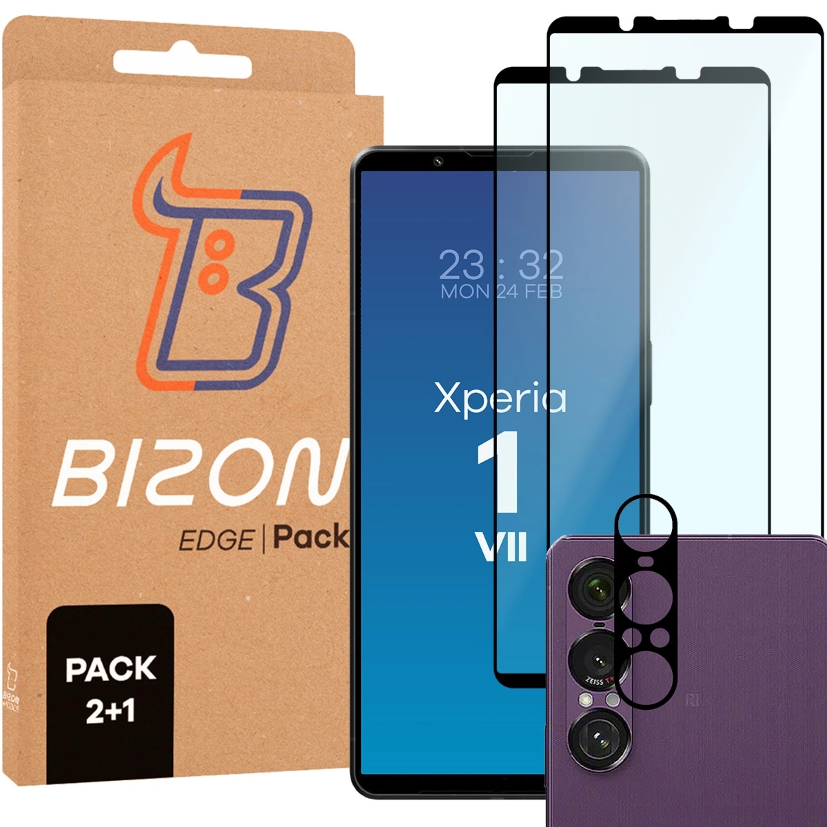2x Szkło + szybka na aparat Bizon Glass Edge Pack do Sony Xperia 1 VII