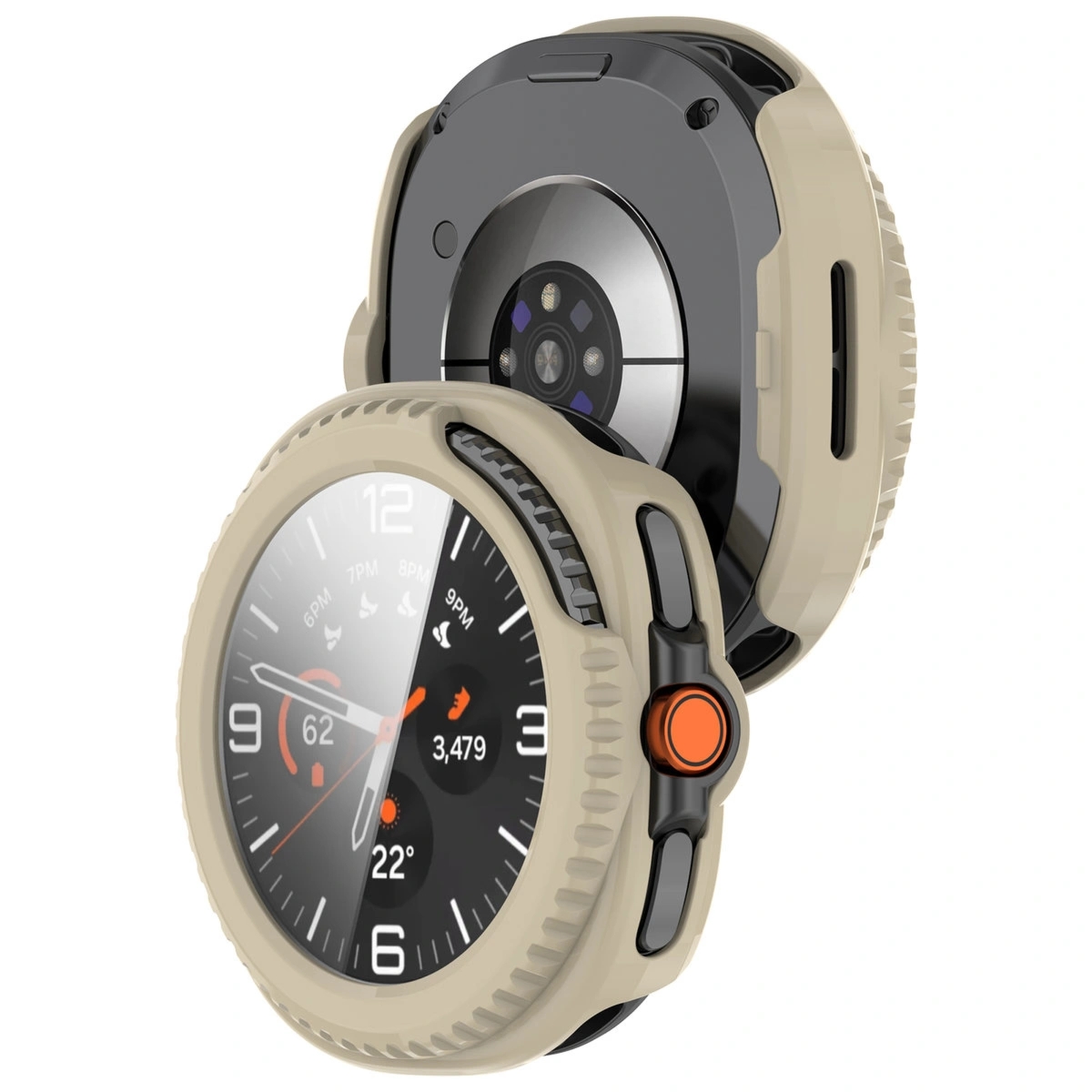 Etui ze szkłem do zegarka Bizon Case Watch Adamo do Galaxy Watch 8 Classic 46 mm, beżowe