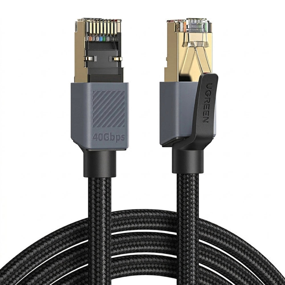 Kabel sieciowy LAN Ethernet Ugreen NW343 RJ45 Cat 8 F/FTP, 40 Gb/s, 1 m, czarny