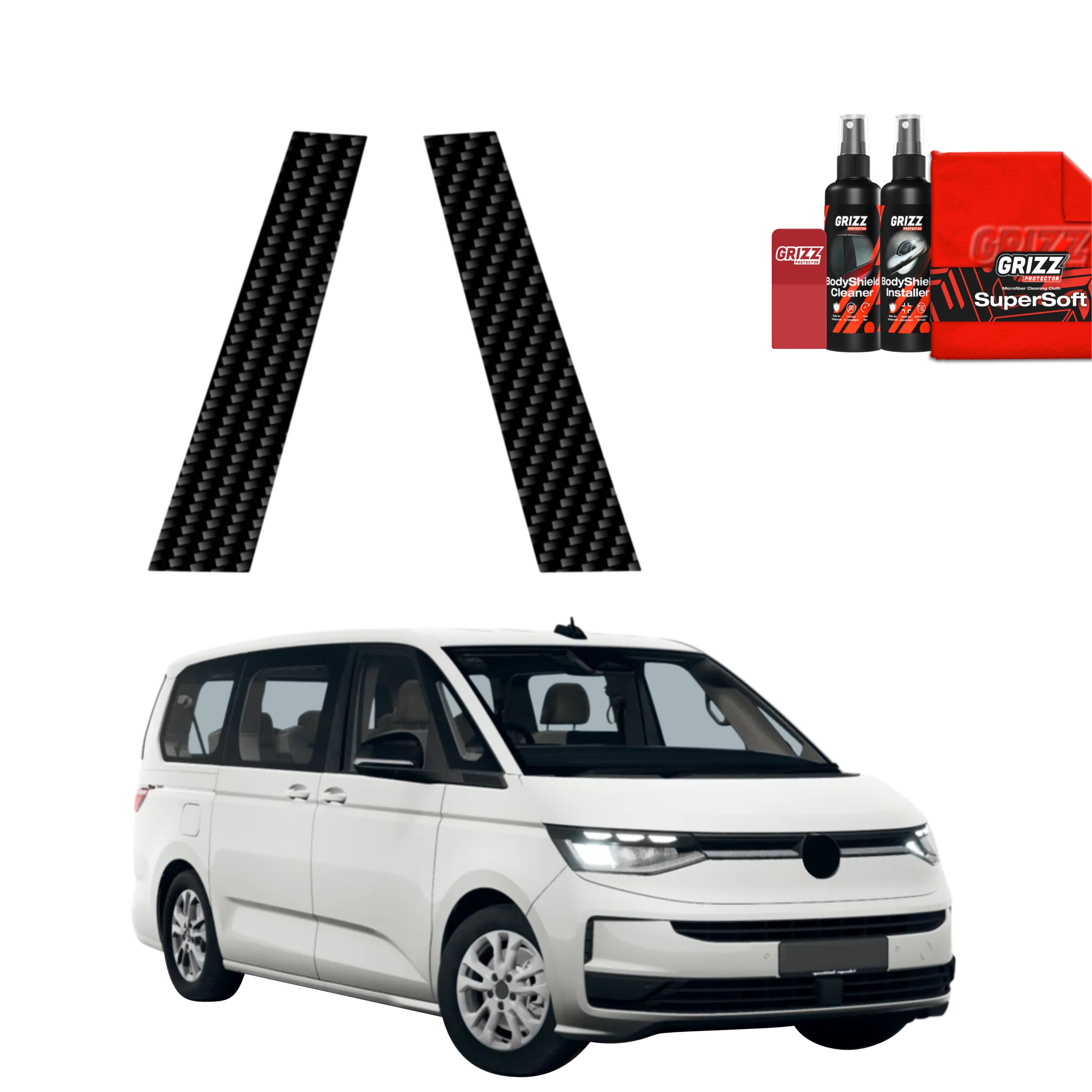 2w1 Karbonowa folia ochronna Grizz Protector na słupki Volkswagen Multivan T7 (2026)