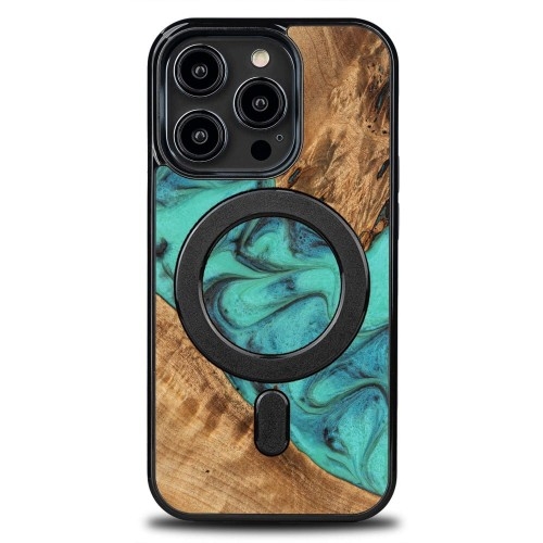 Image of Drewniane etui Bewood do iPhone 15 Pro, Turquoise MagSafe