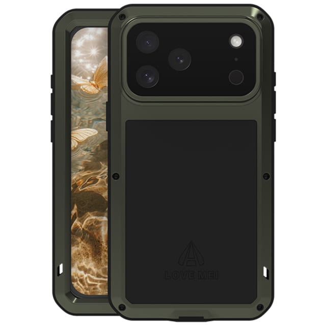 Etui pancerne + szkło LOVE MEI Powerful do iPhone 17 Pro Max, zielone