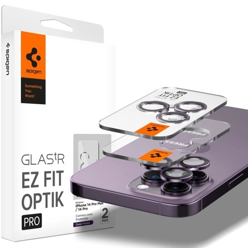 Image of Szkło na aparat Spigen Glas.tR Ez Fit Optik Pro 2-Pack do iPhone 15 Pro / 15 Pro Max / 14 Pro / 14 Pro Max, czarno-fioletowe