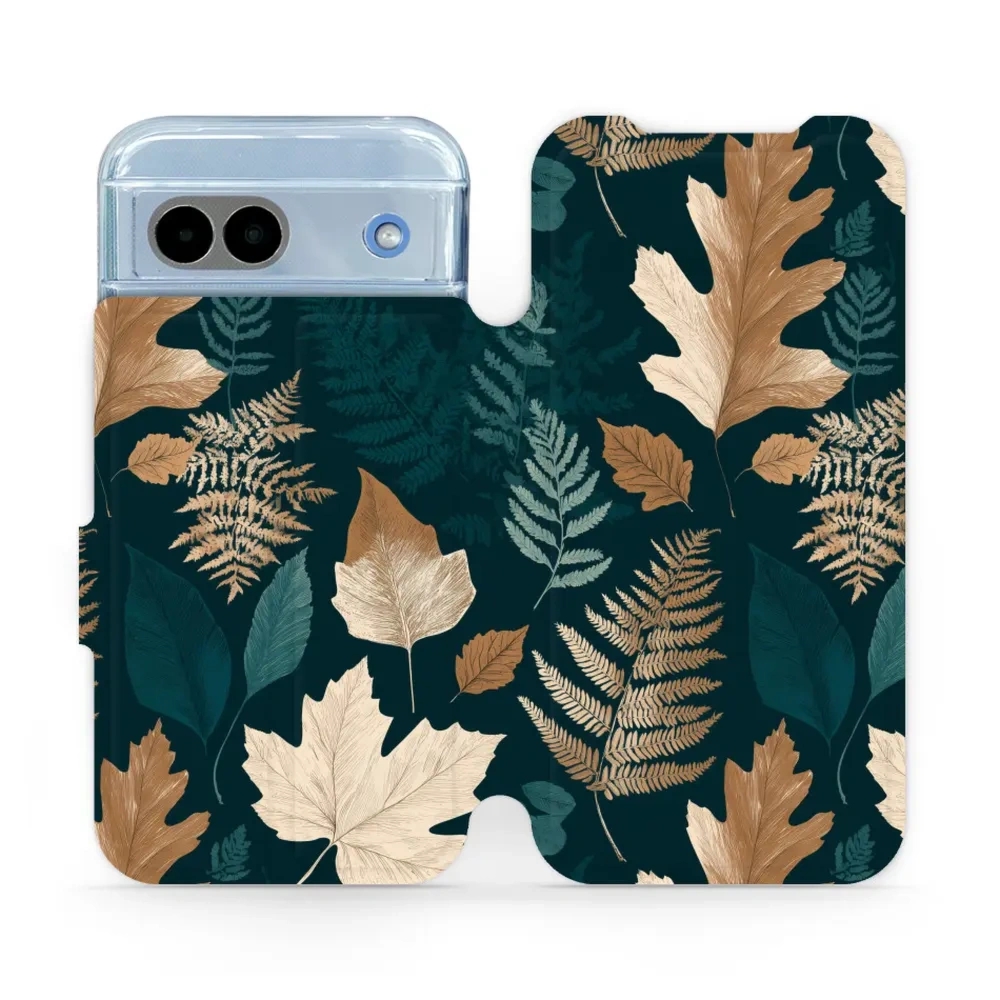 Etui z klapką do Google Pixel 8a, Mobiwear Book, zielnik z liści i paproci