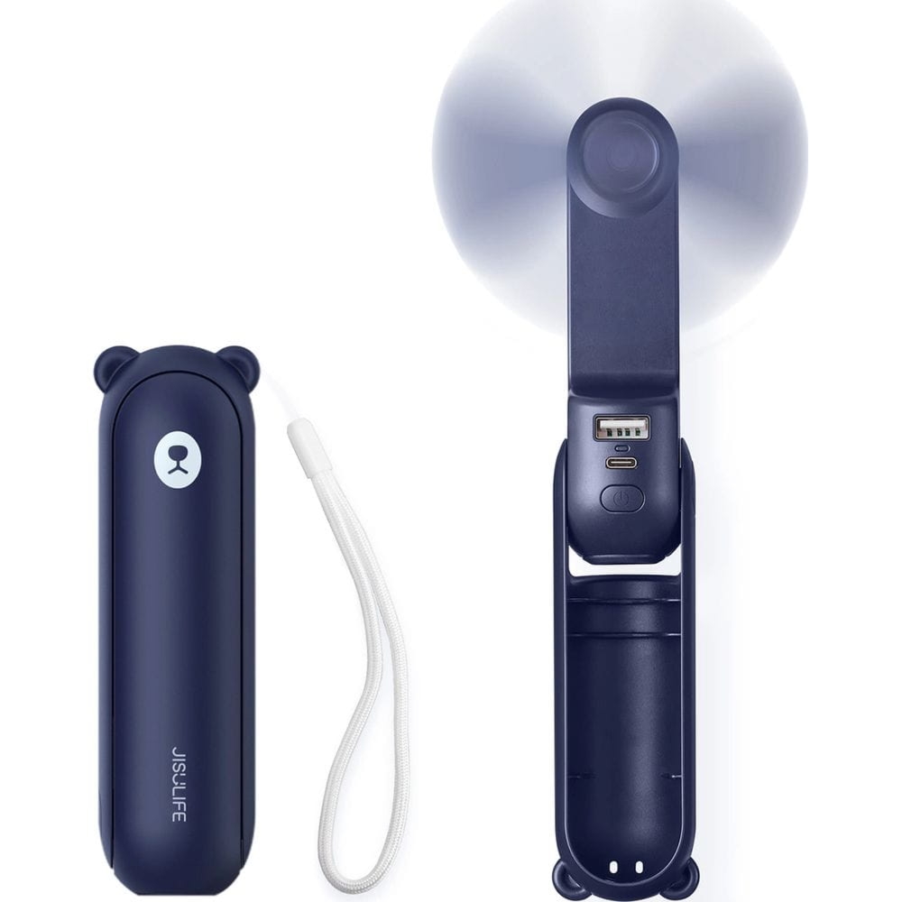 Wiatrak podręczny, wiatraczek z funkcją latarki i powerbanku JisuLife Handheld Fan Life8 2000 mAh, granatowy