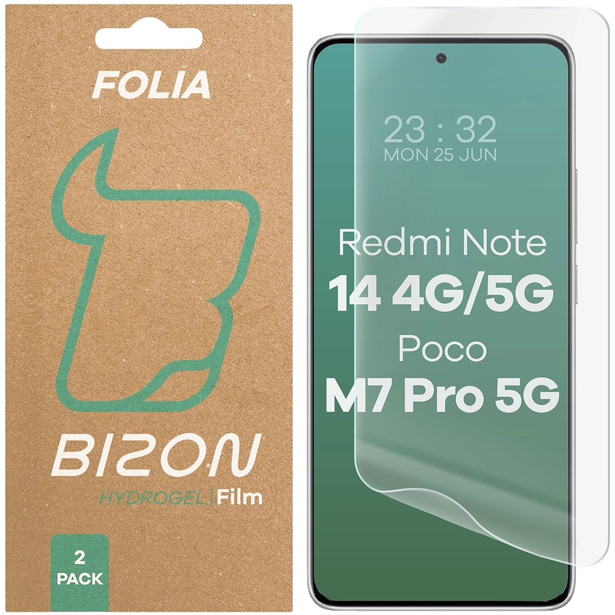 Image of Folia hydrożelowa na ekran Bizon Glass Hydrogel Front do Xiaomi Redmi Note 14 / Poco M7 Pro 5G, 2 sztuki