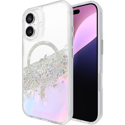 Image of Etui Case-Mate Karat Holographic Soap Bubble MagSafe do iPhone 16, przeroczyste, opalizujące z srebrnymi dodatkami