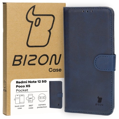 Image of Etui z klapką Bizon Case Pocket do Xiaomi Redmi Note 12 5G / Xiaomi Poco X5, granatowe