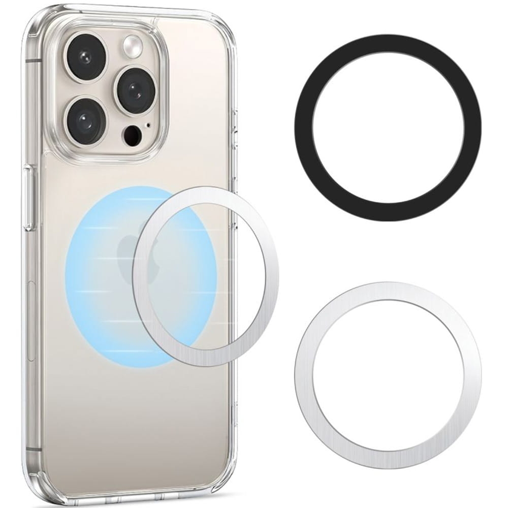 Image of Blaszki magnetyczne Tech-Protect MMP-110 Magnetic MagSafe Ring dla etui bez MagSafe, 2 sztuki, czarno-srebrne