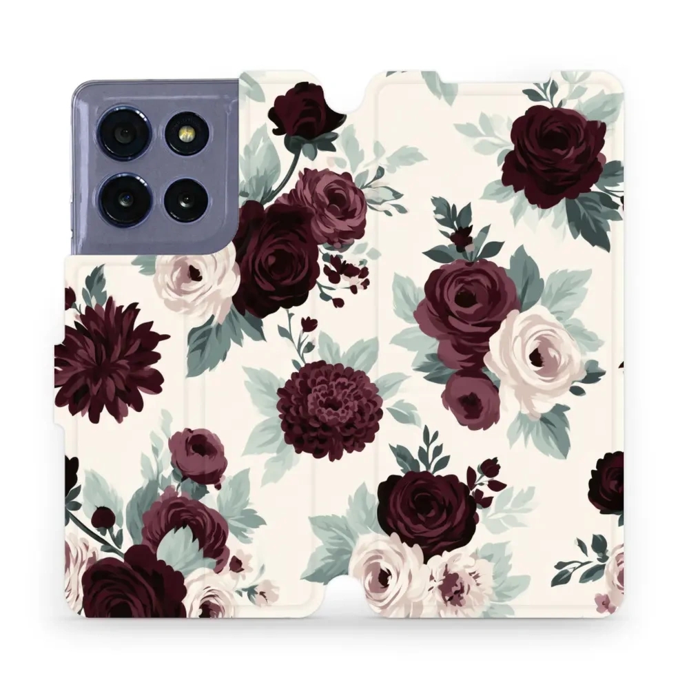 Etui z klapką do Motorola Moto G86 5G, Mobiwear Book, róże z szałwią na kremie